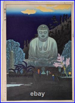 OKUYAMA Gihachiro Great Buddha of Kamakura Japanese Woodblock Print Ukiyoe