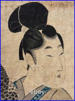 ORIGINAL KIKUGAWA EIZAN EDO WOODBLOCK MAN with FALCON JAPAN ASIAN JAPANESE ART