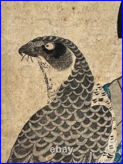 ORIGINAL KIKUGAWA EIZAN EDO WOODBLOCK MAN with FALCON JAPAN ASIAN JAPANESE ART