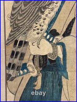 ORIGINAL KIKUGAWA EIZAN EDO WOODBLOCK MAN with FALCON JAPAN ASIAN JAPANESE ART