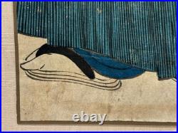 ORIGINAL KIKUGAWA EIZAN EDO WOODBLOCK MAN with FALCON JAPAN ASIAN JAPANESE ART