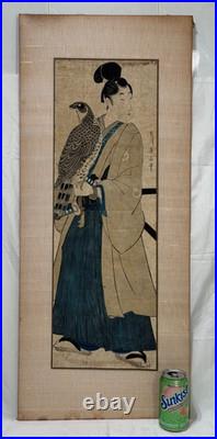 ORIGINAL KIKUGAWA EIZAN EDO WOODBLOCK MAN with FALCON JAPAN ASIAN JAPANESE ART