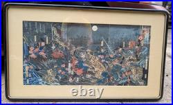 ORIGINAL/ RARE Japanese woodblock triptych print YOSHIKAZU 1861