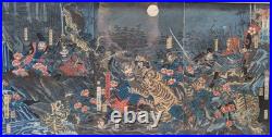 ORIGINAL/ RARE Japanese woodblock triptych print YOSHIKAZU 1861