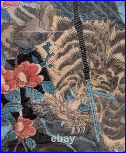 ORIGINAL/ RARE Japanese woodblock triptych print YOSHIKAZU 1861