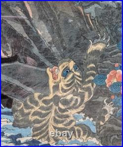 ORIGINAL/ RARE Japanese woodblock triptych print YOSHIKAZU 1861