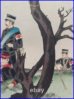 ORIGINAL WAR JAPANESE WOODBLOCK PRINT YOSHITOSHI SCHOOL 1895 WAR PRINT Red Cross