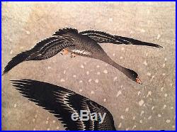 Ohara Koson 1877-1945 Japanese Vintage Woodblock Print Geese In Snowstorm