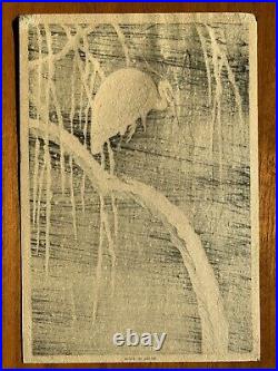 Ohara Koson Egret on Snowy Branch Small Original Woodblock 1930