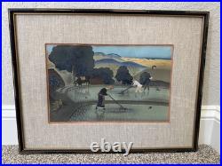 Ohno Bakufu Planting Rice Farming Planting Japanese Woodblock Print Matte Framed