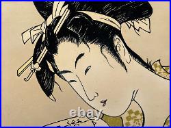 Old Antique Kitagawa Utamaro Edo Woodblock Color Print Hanazuma Reading A Letter