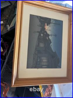 Old Ishiwata Koitsu JJapanese Woodblock Print Twilight at Imamiya Street