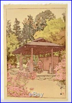 Old Japanese Hiroshi Yoshida Unmounted Woodblock Print Azalea Garden Signed