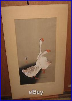 Old Japanese Woodblock Print Geese by Kosan