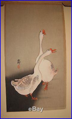 Old Japanese Woodblock Print Geese by Kosan