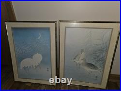 Old Japanese Woodblock Print Ohara Koson Egrets Crescent Moon Snipes Reeds Lot