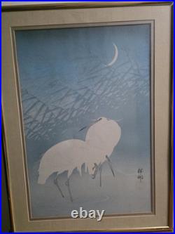 Old Japanese Woodblock Print Ohara Koson Egrets Crescent Moon Snipes Reeds Lot