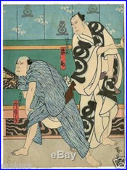 Org HIROSADA EDO Antique JAPANESE RARE 4 Panels Woodblock Print UKIYOE KABUKI #3