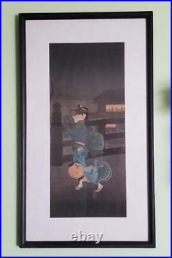 Orig 1920s TAKAHASHI HIROAKI SHOTEI Japanese Woodblock COLD WINTER WIND 15x6.5