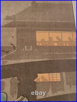 Orig 1920s TAKAHASHI HIROAKI SHOTEI Japanese Woodblock COLD WINTER WIND 15x6.5
