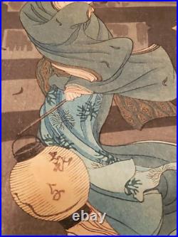 Orig 1920s TAKAHASHI HIROAKI SHOTEI Japanese Woodblock COLD WINTER WIND 15x6.5