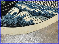 Orig Toru Shimizu Huge Round Woodblock Print Fisherman