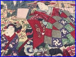 Original 1888 Japanese Woodblock Print Kunimasa Triptych, Shin-Yoshiwara Geish