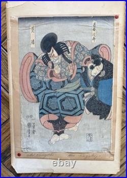 Original 19C Utagawa Kuniyoshi Japanese Woodblock Print Hero Kagekiyo