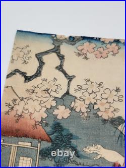 Original 19th C Utagawa Kunisada II Japanese Woodblock Print Interior Scene