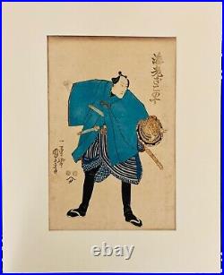 Original Antique 1847 Woodblock Utagawa Kuniyoshi of Ichikawa Danjuro as Samurai