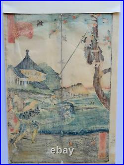 Original Antique Woodblock. The Peach Thief By Utagaga Hirokage Japan
