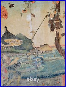 Original Antique Woodblock. The Peach Thief By Utagaga Hirokage Japan