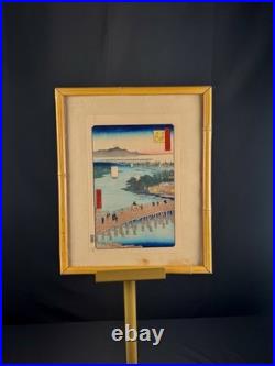 Original Hiroshige Woodblock Print Omi Province Lake Biwa Ukiyo-e Antique Japan
