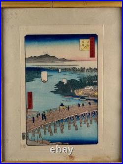 Original Hiroshige Woodblock Print Omi Province Lake Biwa Ukiyo-e Antique Japan