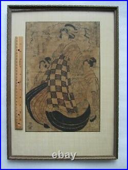 Original Japanese Edo Period EIZAN KIKUGAWA 1787-1867 Geisha Woodblock Print