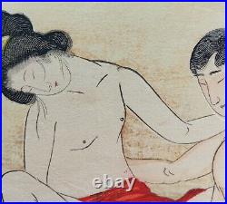 Original Japanese Shunga Art, Antique Erotic Woodblock print, Ukiyo-e, Bijinga