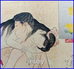 Original Japanese Shunga Art, Antique Erotic Woodblock print, Ukiyo-e, Bijinga