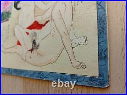 Original Japanese Shunga Art, Antique Erotic Woodblock print, Ukiyo-e, Bijinga