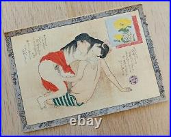 Original Japanese Shunga Art, Antique Erotic Woodblock print, Ukiyo-e, Bijinga