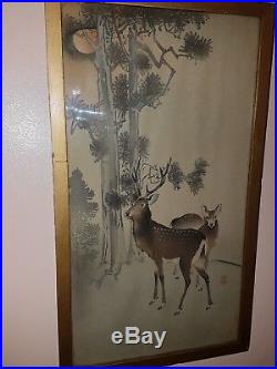 Original Japanese Woodblock Print By Ohara Koson (1877-1945),'Deer Amid Pines