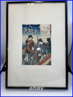 Original Japanese Woodblock Print Matted Framed COA Edo Period 1854 Toyokuni III