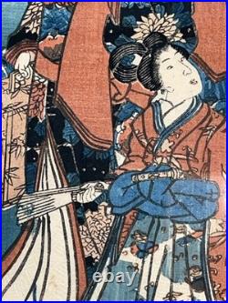 Original Japanese Woodblock Print Matted Framed COA Edo Period 1854 Toyokuni III