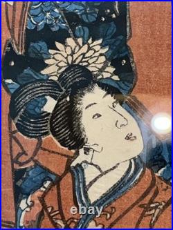 Original Japanese Woodblock Print Matted Framed COA Edo Period 1854 Toyokuni III