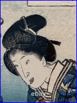 Original Japanese Woodblock Print Matted Framed COA Edo Period 1854 Toyokuni III