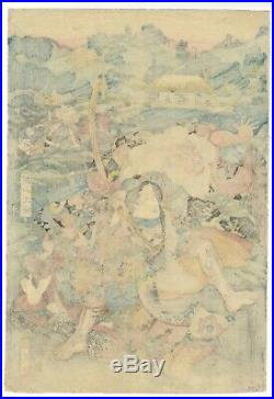 Original Japanese Woodblock Print, Sadatora Utagawa, Warrior, Samurai, Ukiyo-e