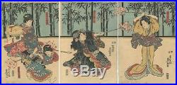 Original Japanese Woodblock Print, Toyokuni III Utagawa, Triptych, Kabuki, Ukiyo-e