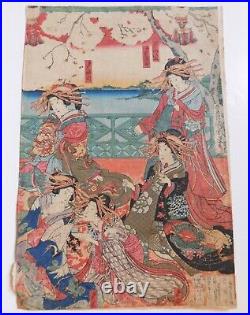 Original Japanese Woodblock Print Triptych TOYOHARA KUNICHIKA 19th Century