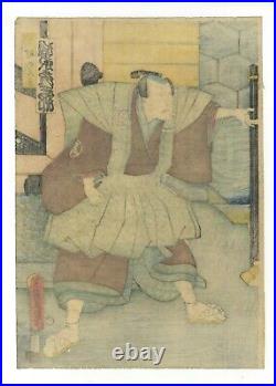 Original Japanese Woodblock Print, Triptych Toyokuni III Utagawa Samurai ukiyo-e