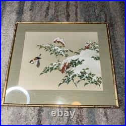 Original Japanese Woodblock Print by Ohara Koson Bird Winter Trees Snow