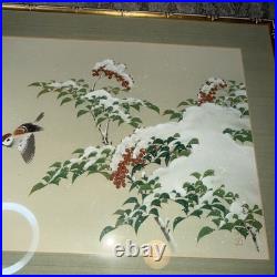 Original Japanese Woodblock Print by Ohara Koson Bird Winter Trees Snow